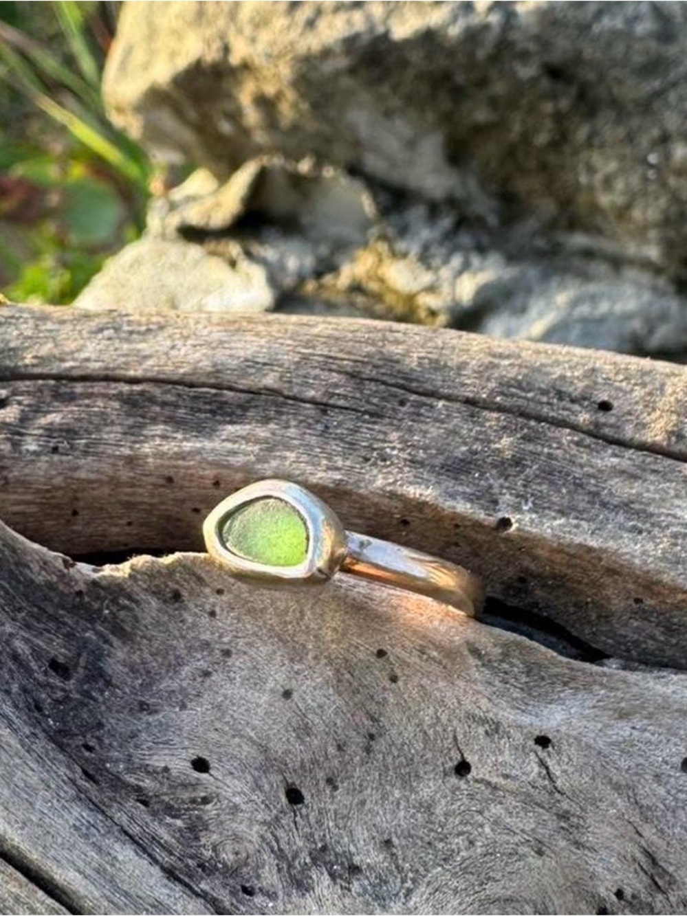 14 k Gold fill green sea glass Ring with Elegant Design
